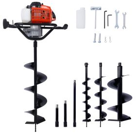2.7HP Post Hole Digger 63cc Gas-Powered 2-Stroke Auger Digging Drill Shaft Size 3/4" ,EPA certificated with L4"+L6"+L8"+L12" DRILL BITS+EXT ROD KITS