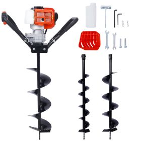 V-Type 52CC 2 Stroke Gas Post Hole Digger One Man Auger EPA Machine Plant Soil Digging Fence withHole Digger Replacement Auger Bits L4"+L6"+L8" DRILL