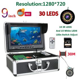 MAOTEWANG 9''HD 1080P Screen Fish Finder Underwater Fishing Camera 15pcs White LEDs +15pcs IR Lamp for River/Winter Ice Fishing (Color: 1080P 30M with DVR)